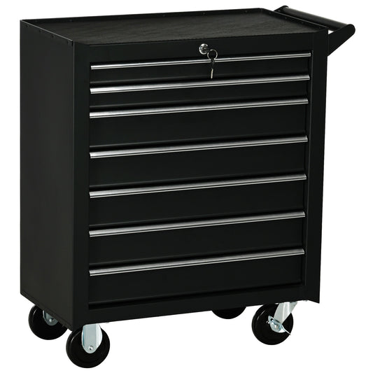 DURHAND 7-Drawer Rolling Tool Chest on Wheels, Lockable Tool Cabinet with Side Handle, Metal Tool Box Trolley for Garage, Workshop, Matte Black