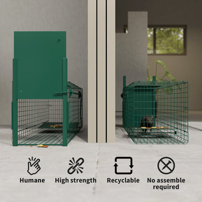 Outsunny Metal Rat Trap with Single Door, for Small Animals, Dark Green