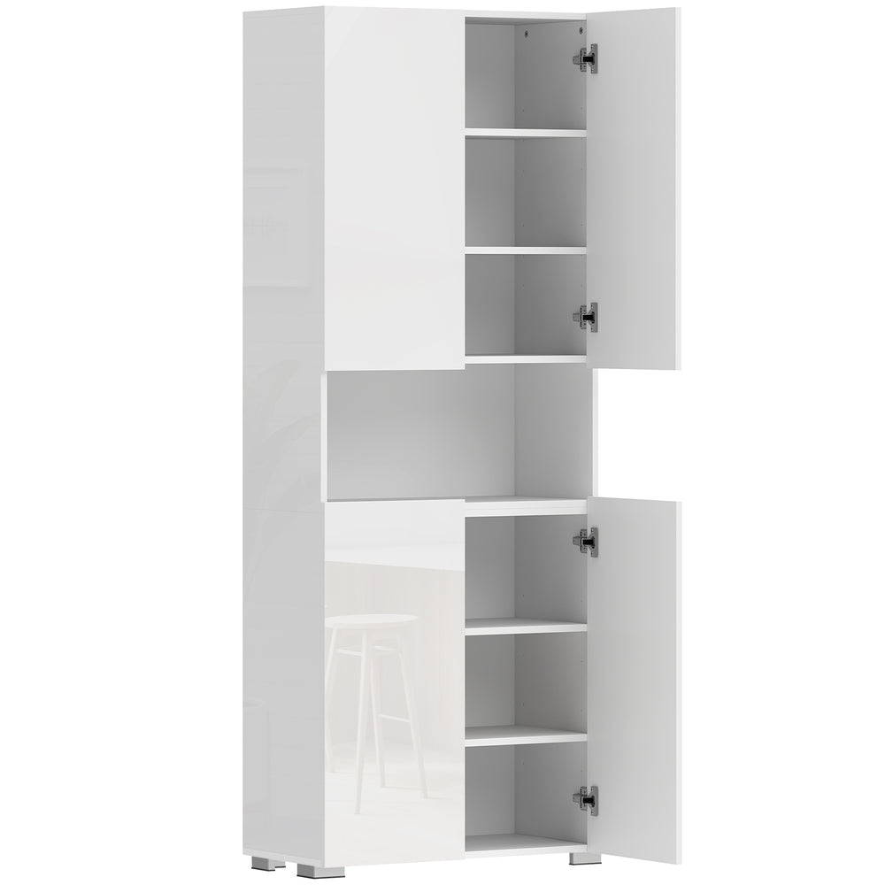 HOMCOM 180 cm Tall Kitchen Cupboard, Pantry Storage Cabinet with Soft Close Doors and Adjustable Shelves, High Gloss White