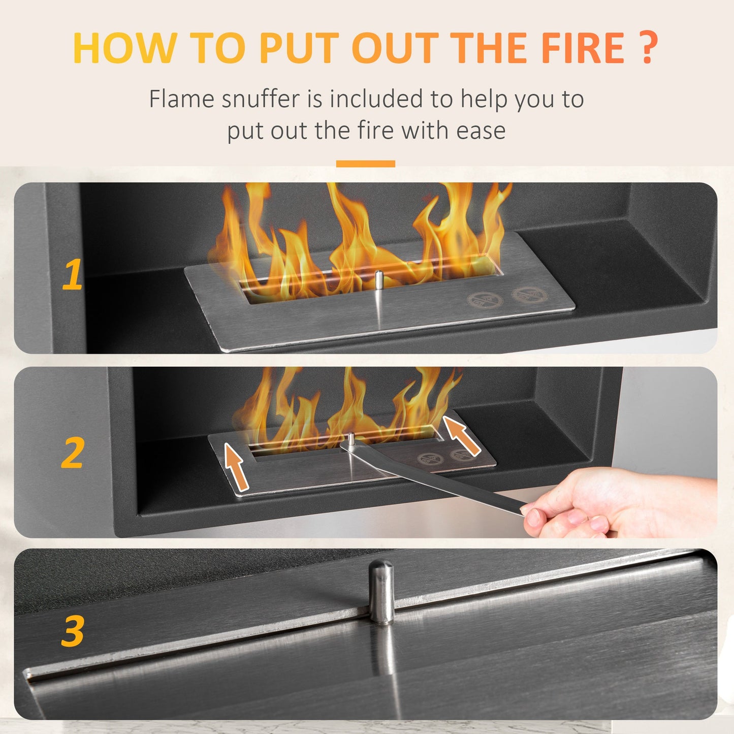 HOMCOM Wall Mounted Ethanol Fireplace, Stainless Steel Bioethanol Heater Stove Fire with 1.2L Tank, 3 Hour Burning Time, 78 x 54 cm, Silver