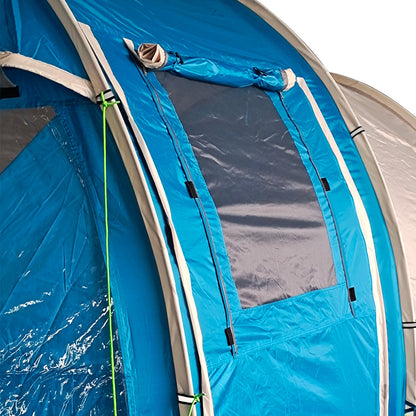 خيمة تخييم Outsunny 3-4 Man Tunnel Tent، خيمة تخييم من غرفتين مع نوافذ وأغطية، حقيبة حمل محمولة، للصيد والمشي لمسافات طويلة والرياضة والمهرجانات - أزرق