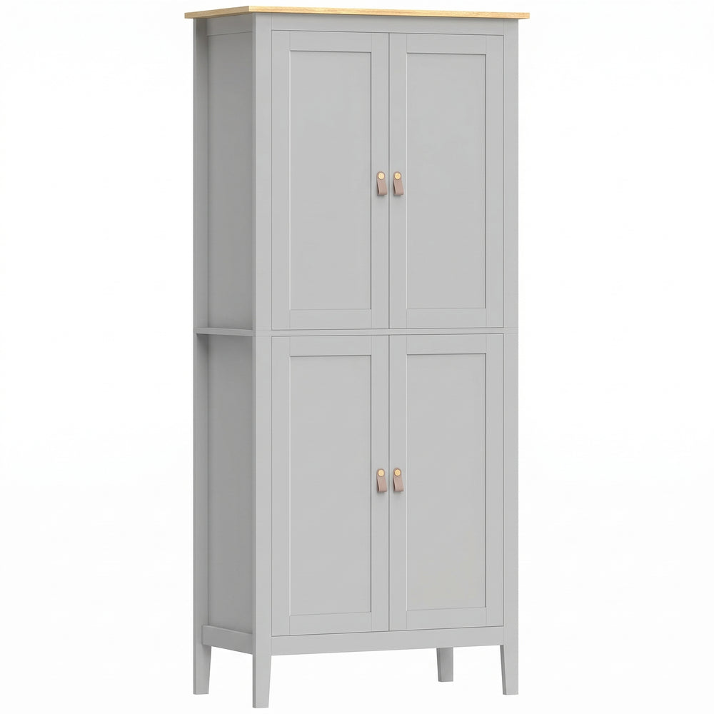 HOMCOM Tall Pantry Cupboard with Motion Sensor LED Light - Grey