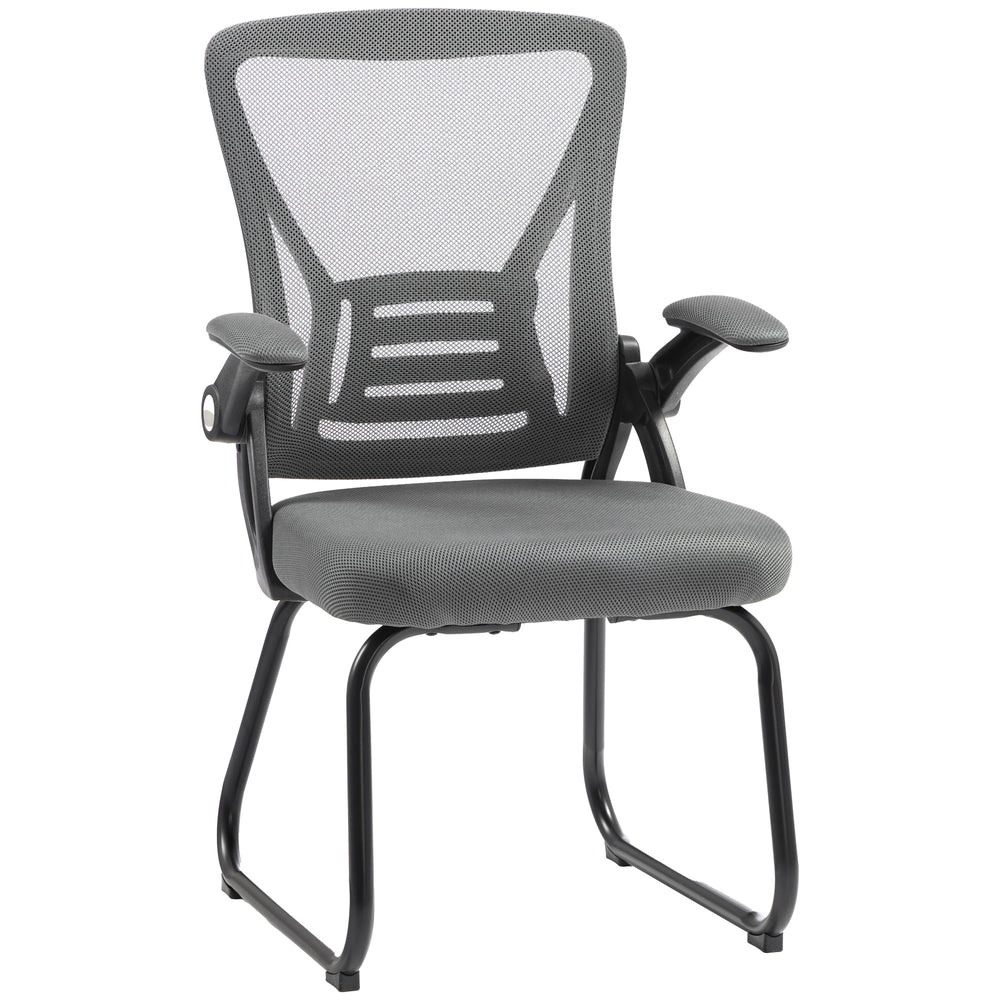HOMCOM Office Chair, Ergonomic Desk Chair No Wheels with Mesh Backrest and Steel Legs for Home Conference Room, Dark Grey