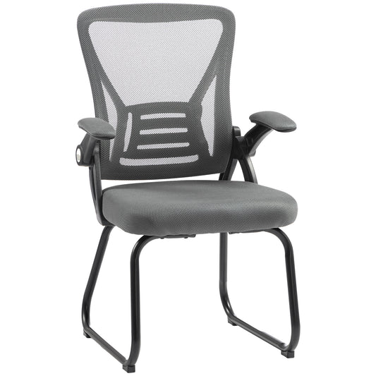 HOMCOM Office Chair, Ergonomic Desk Chair No Wheels with Mesh Backrest and Steel Legs for Home Conference Room, Dark Grey