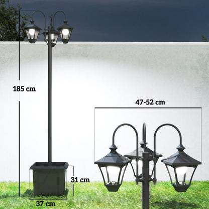 Outsunny Solar Lamp Post with Dusk-to-Dawn Sensor Street Light with 3-Head Planter 185 cm Black