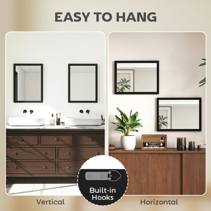 HOMCOM Wall Bathroom Mirror, 30 x 40 cm Wall-Mounted Mirror for Living Room, Bedroom, Hallway, Set of 2, Black