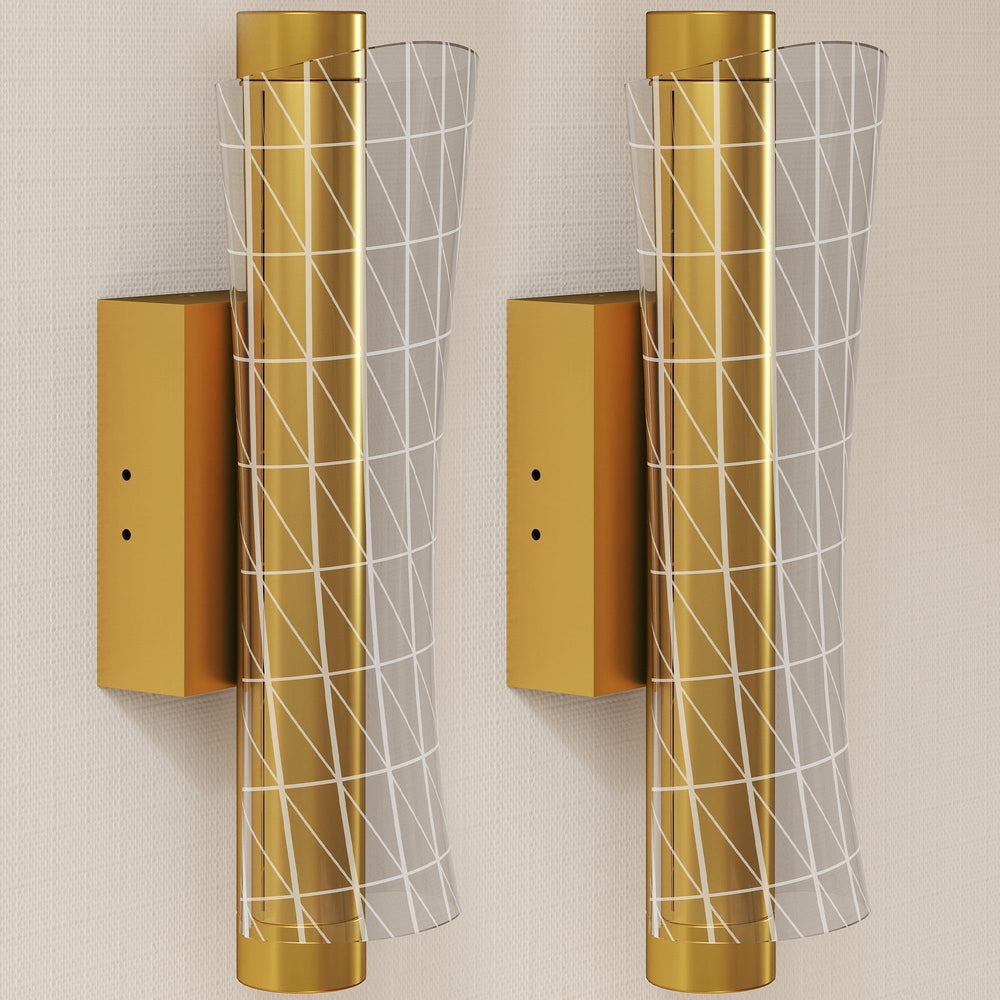 HOMCOM Led Wall Lamp 2 Pack, 9W Modern Indoor Geometric Mesh Wall Light, Colour Temperature Adjustable 3000K/4000K/6500K for Bedroom, Living Room, Hallway, Stairs, Gold Tone