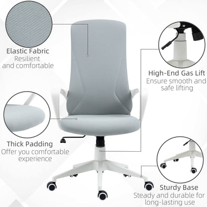 Vinsetto High-Back Office Chair, Elastic Desk Chair with Armrests, Tilt Function, Adjustable Seat Height, Light Grey