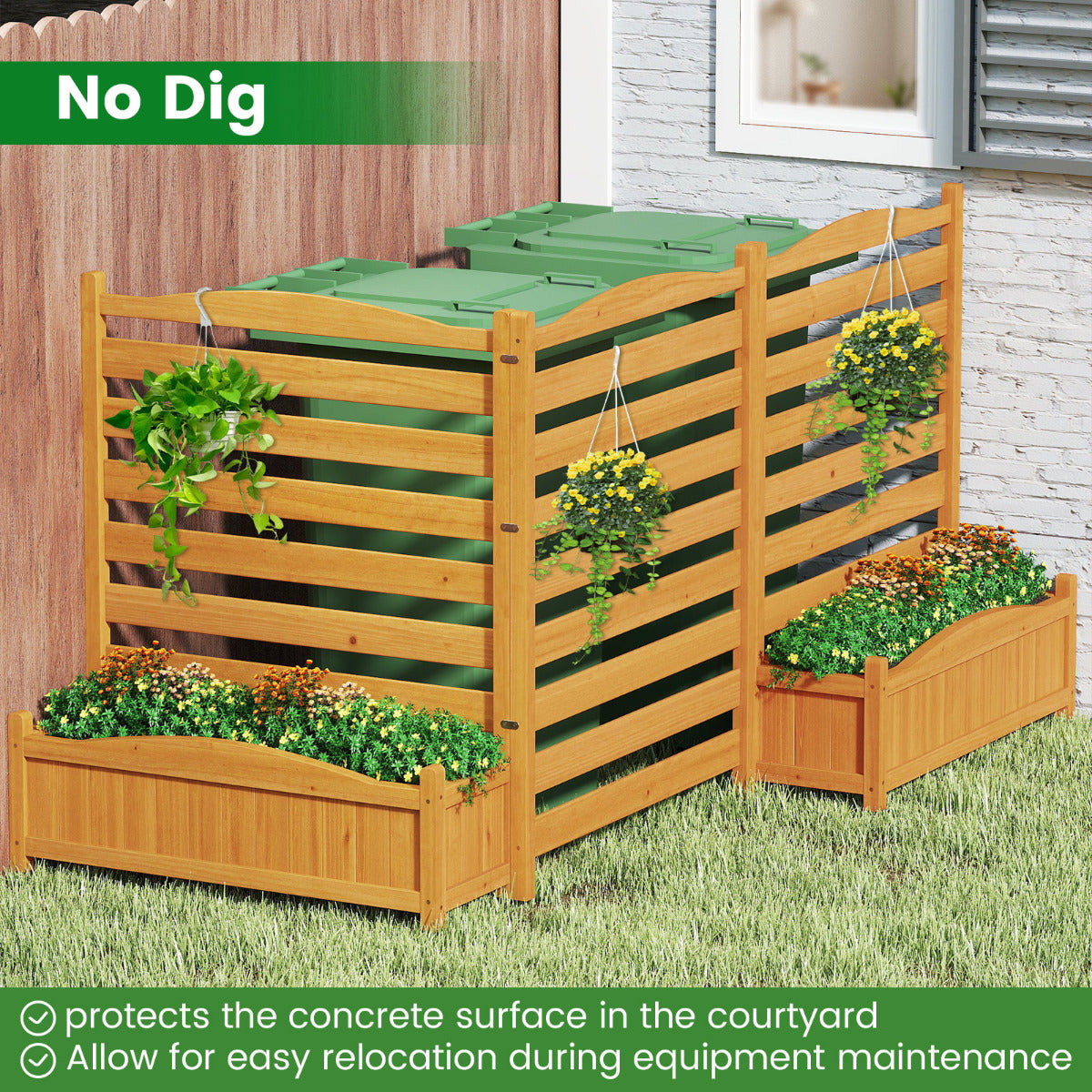 2/3-Panel Freestanding Air Conditioner Fence with Planter Box-Yellow-3-Panel