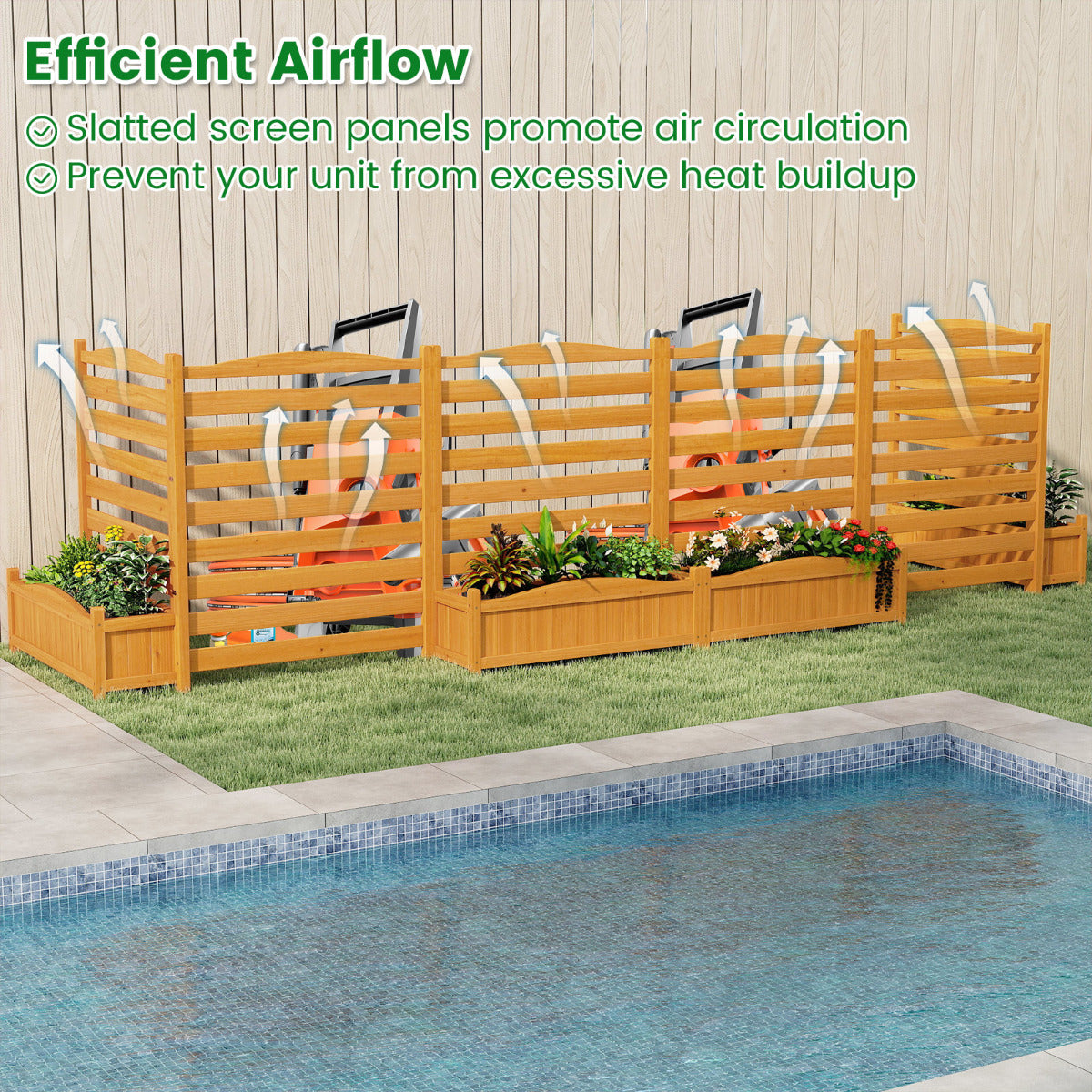 2/3-Panel Freestanding Air Conditioner Fence with Planter Box-Yellow-3-Panel