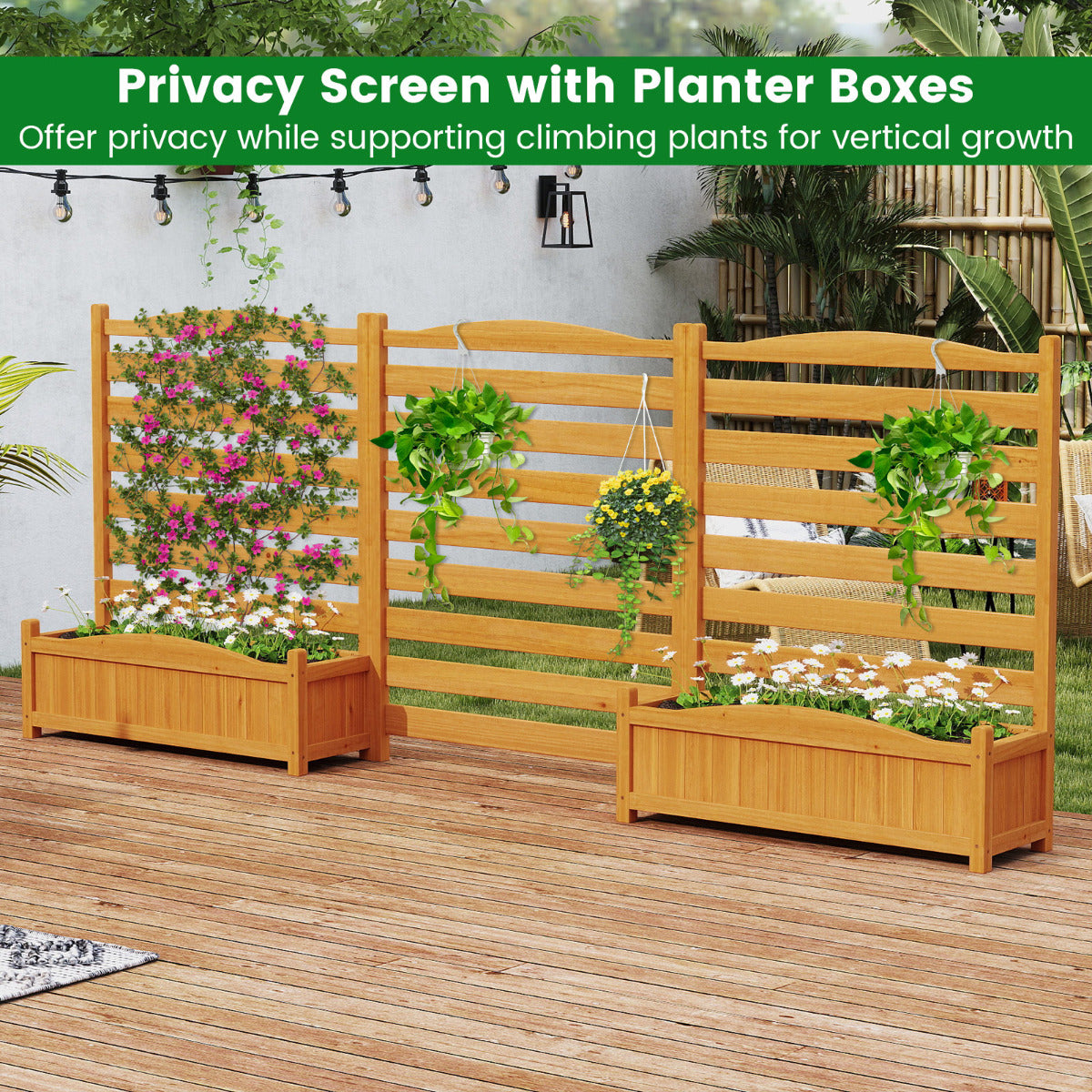 2/3-Panel Freestanding Air Conditioner Fence with Planter Box-Yellow-3-Panel