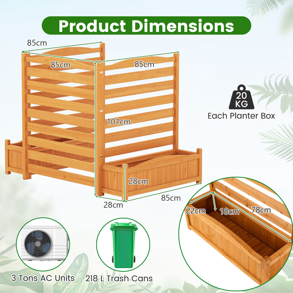 2/3-Panel Freestanding Air Conditioner Fence with Planter Box-Yellow-3-Panel