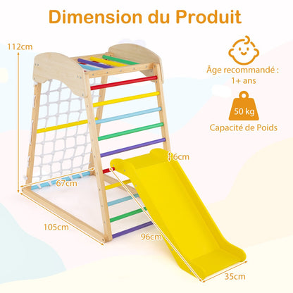 6 in 1 Pull Up Bar & Slide & Climbing Rock & Climbing Net & Ladder & Tunnel Climbing Frame Colorful