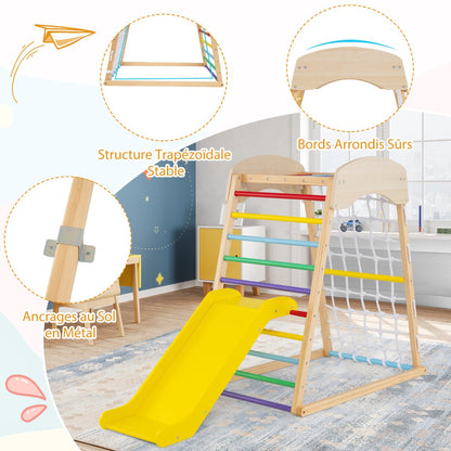 6 in 1 Pull Up Bar & Slide & Climbing Rock & Climbing Net & Ladder & Tunnel Climbing Frame Colorful