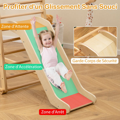 6 in 1 Pull Up Bar & Slide & Climbing Rock & Climbing Net & Ladder & Tunnel Climbing Frame Natural