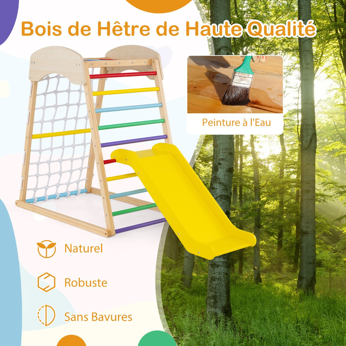 6 in 1 Pull Up Bar & Slide & Climbing Rock & Climbing Net & Ladder & Tunnel Climbing Frame Colorful