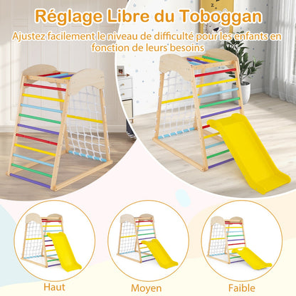 6 in 1 Pull Up Bar & Slide & Climbing Rock & Climbing Net & Ladder & Tunnel Climbing Frame Colorful