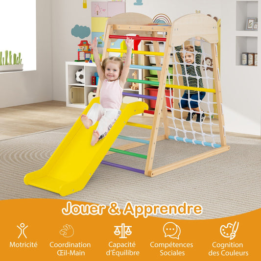 6 in 1 Pull Up Bar & Slide & Climbing Rock & Climbing Net & Ladder & Tunnel Climbing Frame Colorful