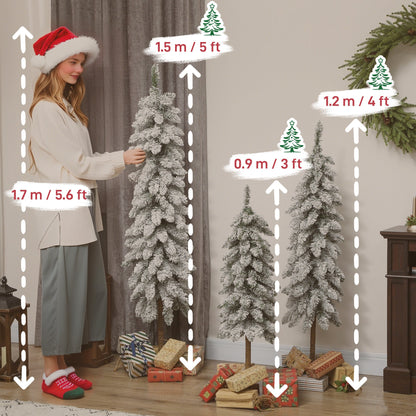 HOMCOM Set of 3 Pencil Flocked Christmas Tree, 3ft 4ft 5ft