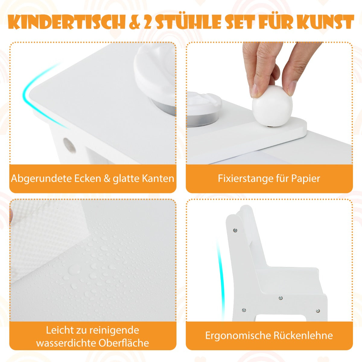 3 in 1 activity table & easel with liftable table top & 6 fabric containers & paper roll white