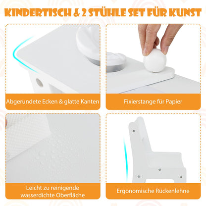 3 in 1 activity table & easel with liftable table top & 6 fabric containers & paper roll white