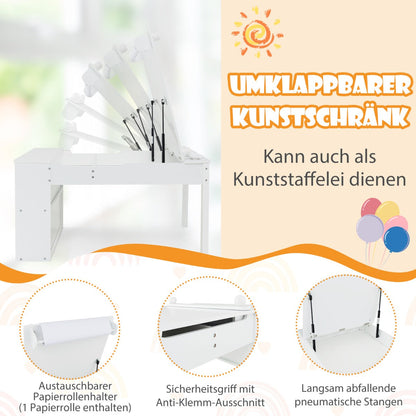 3 in 1 activity table & easel with liftable table top & 6 fabric containers & paper roll white