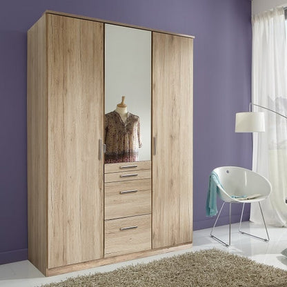 Acorn 3 Door 4 Drawer Mirrored Wardrobe - White