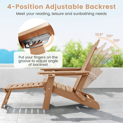 All-Weather HIPS Lounge Patio Adirondack Chair with Retractable Footrest-Brown