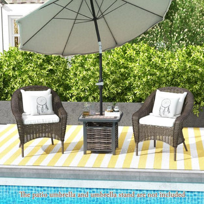 55cm Outdoor PE Rattan Side Table with Umbrella Hole and Metal Frame
