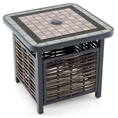 55cm Outdoor PE Rattan Side Table with Umbrella Hole and Metal Frame