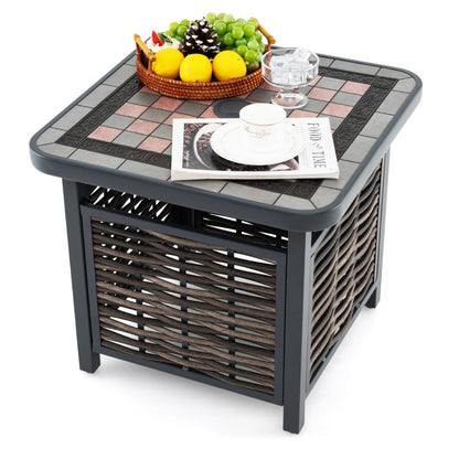 All Weather Patio Square End Table with Resin Tabletop and Umbrella Hole