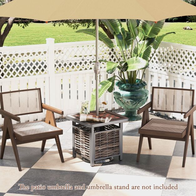55cm Outdoor PE Rattan Side Table with Umbrella Hole and Metal Frame
