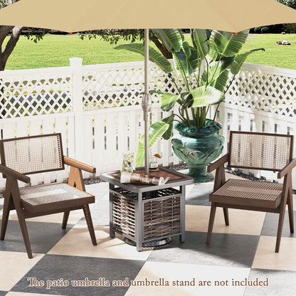 All Weather Patio Square End Table with Resin Tabletop and Umbrella Hole