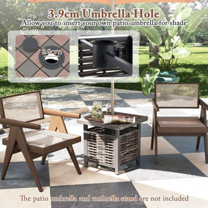 55cm Outdoor PE Rattan Side Table with Umbrella Hole and Metal Frame