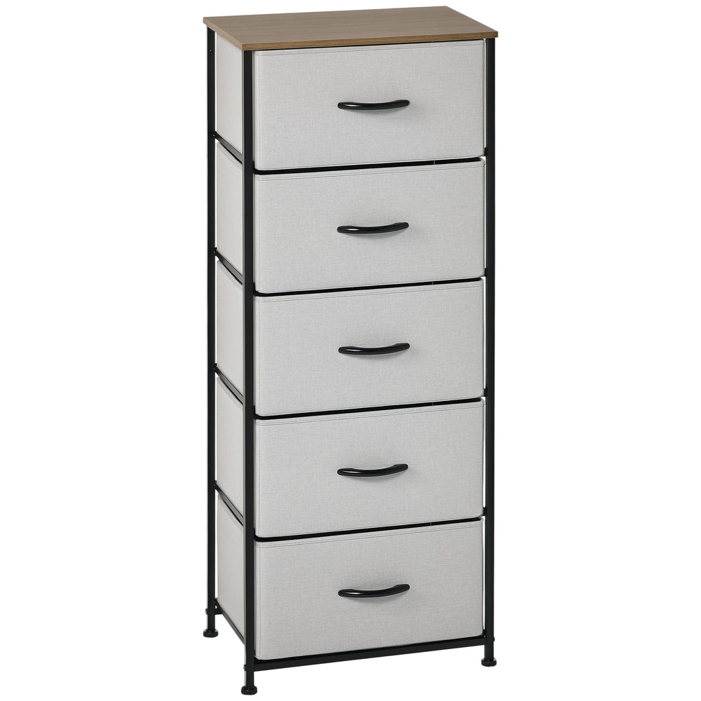 HOMCOM Fabric Chest of Drawers, Industrial Bedroom Dresser with 5 Fabric Drawers, Steel Frame and Wooden Top for Nursery, Living Room, Hallway, Grey