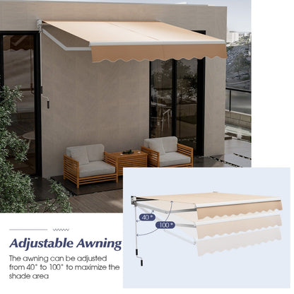 Aluminum Patio Sun Shade with Crank Handle and Water-Resistant Polyester-Beige