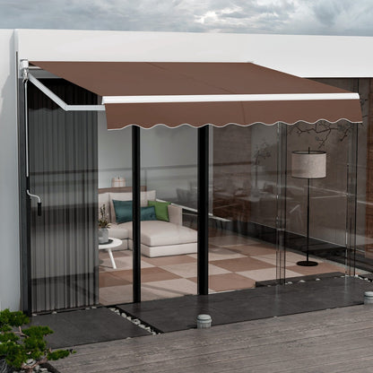 Aluminum Patio Sun Shade with Crank Handle and Water-Resistant Polyester-Brown