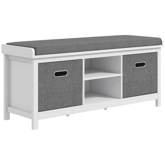 HOMCOM Shoe Storage Bench, with Cushion Seat - White/Grey