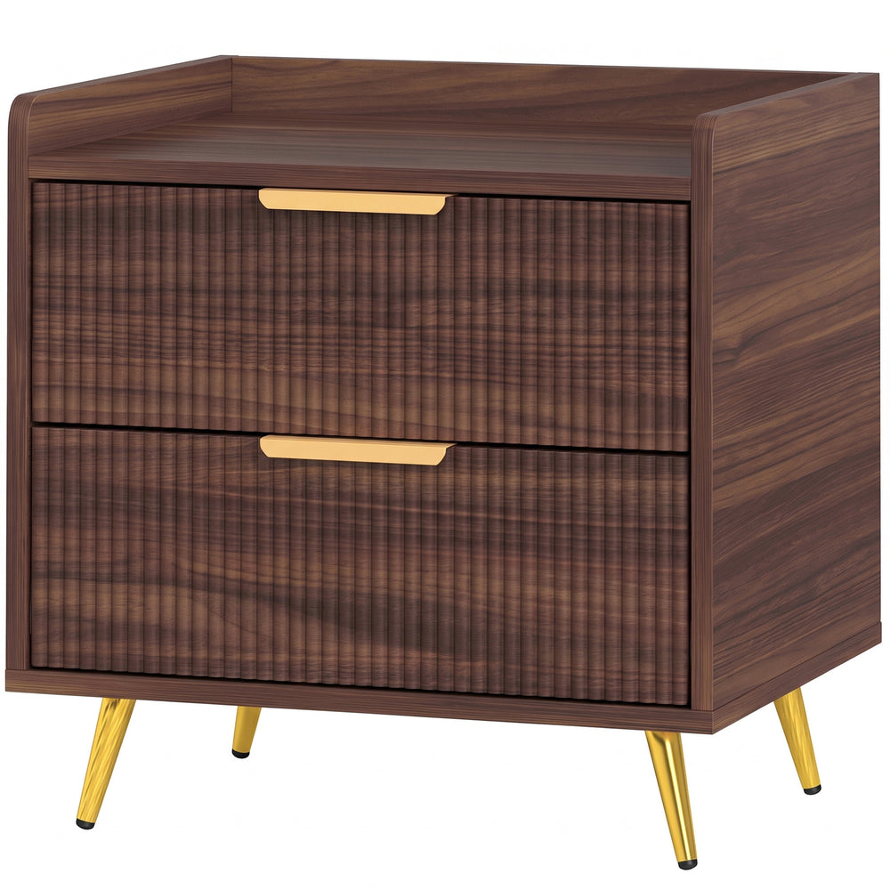 HOMCOM Elegant Two-Drawer Bedside Table - Walnut Brown