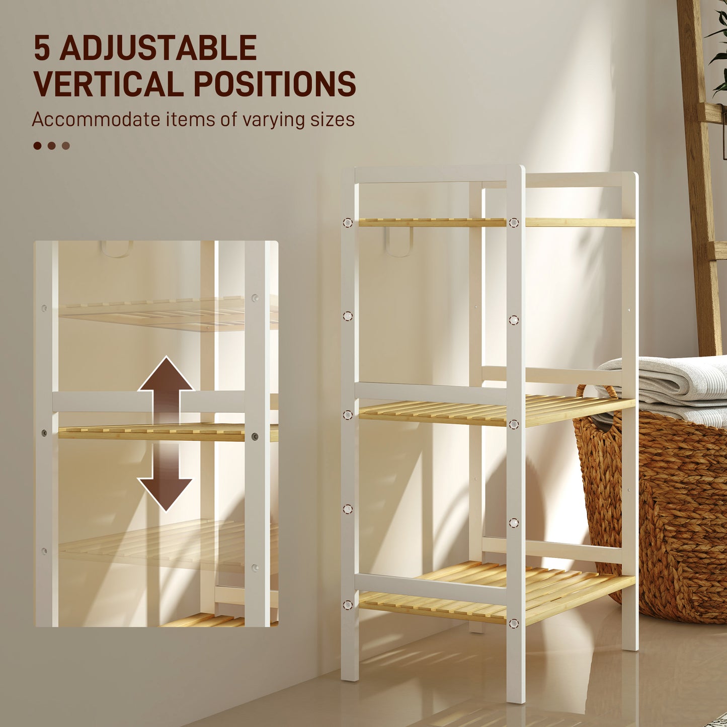 HOMCOM Three-Tier Bamboo Adjustable Shelf Storage Unit