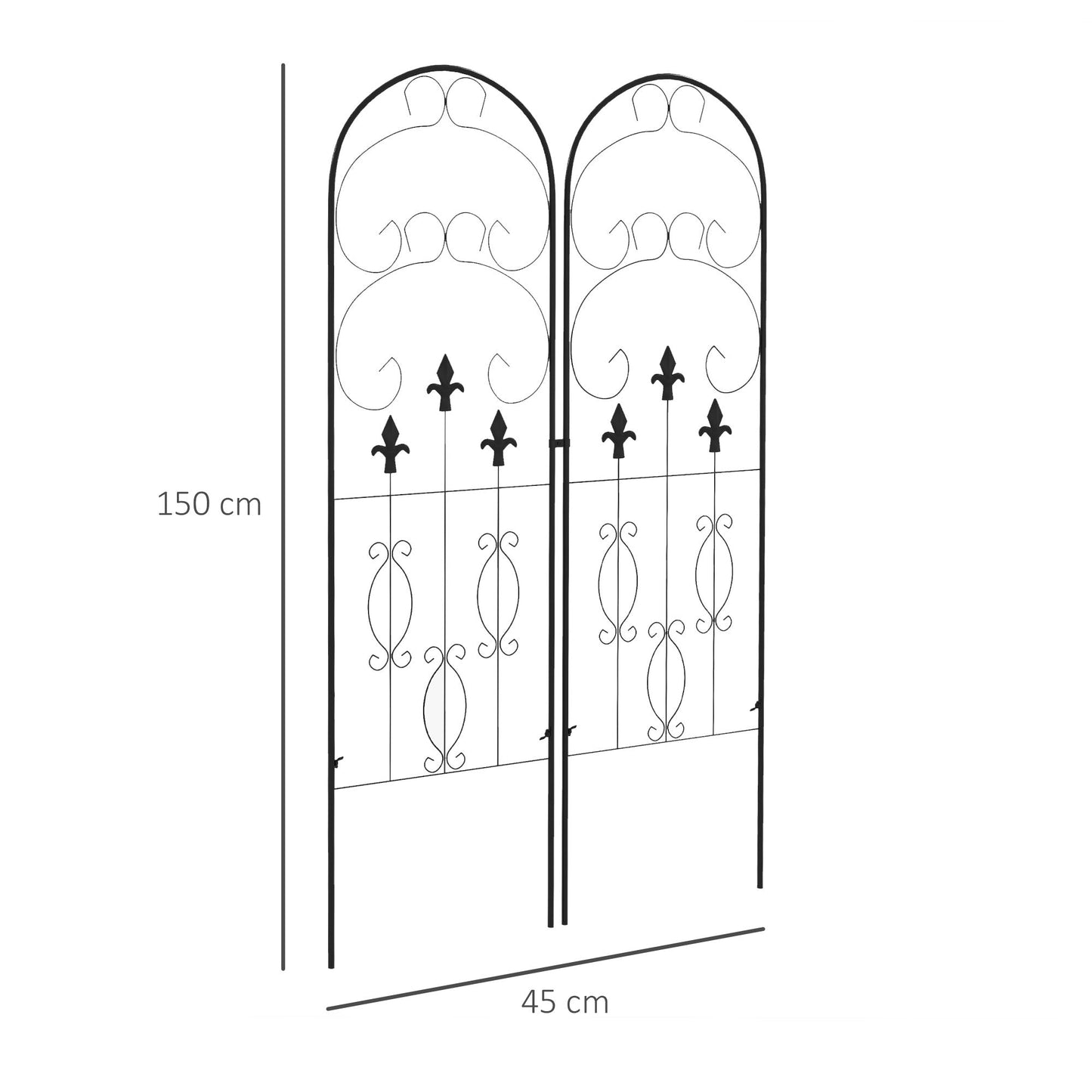 Outsunny Metal Trellis Set of 2, Garden Trellis for Climbing Plants Support Frames, Scrolls Design