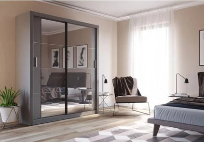 Artimas III Sliding Mirrors Door Wardrobe 181cm - Grey Matt