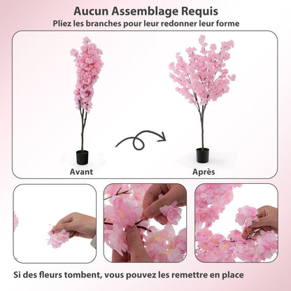 190CM Artificial Plant in Cement Filled Pot with 900 Pink Flowers Fake Cherry Tree with Simulated PE Trunks Modern Decoration Pink