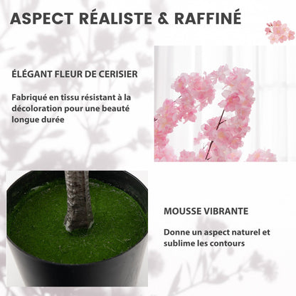 190CM Artificial Plant in Cement Filled Pot with 900 Pink Flowers Fake Cherry Tree with Simulated PE Trunks Modern Decoration Pink