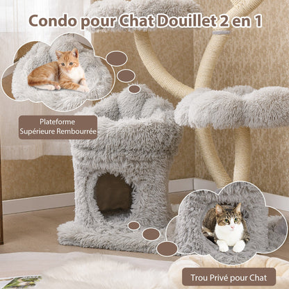 165cm Wooden Scratching Post with 4 Warm Lying Areas & Cat Cave & Sisal Posts Cat Tree Grey