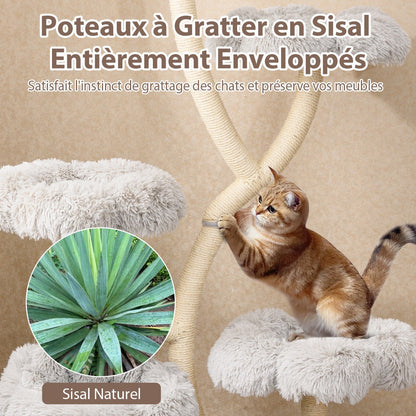 165cm Wooden Scratching Post with 4 Warm Lying Areas & Cat Cave & Sisal Posts Cat Tree Grey