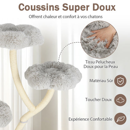 165cm Wooden Scratching Post with 4 Warm Lying Areas & Cat Cave & Sisal Posts Cat Tree Grey