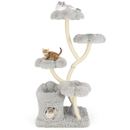165cm Wooden Scratching Post with 4 Warm Lying Areas & Cat Cave & Sisal Posts Cat Tree Grey