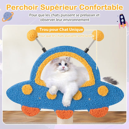 4-Level Cute Cat Tree Tower with UFO-Shaped Top Perch-Blue