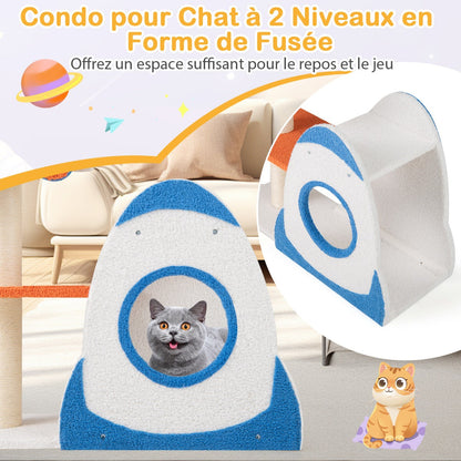 4-Level Cute Cat Tree Tower with UFO-Shaped Top Perch-Blue